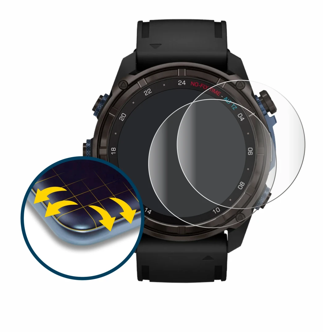Immagine del dispositivo Garmin Descent Mk3i (51 mm) con un'ampia varietà di protezioni per lo schermo.