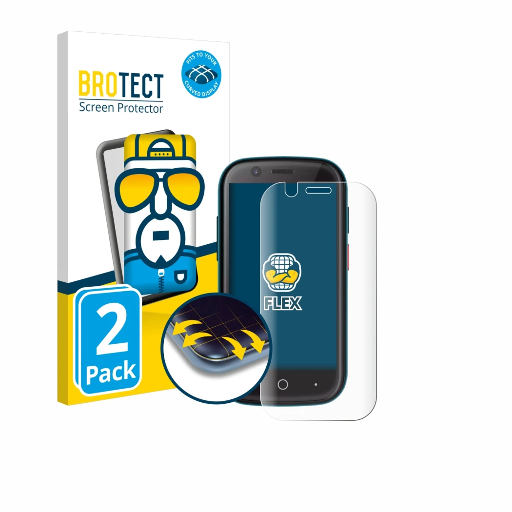 Parte frontale di una confezione del prodotto con il logo del marchio BROTECT. Accanto è raffigurato il dispositivo Unihertz J