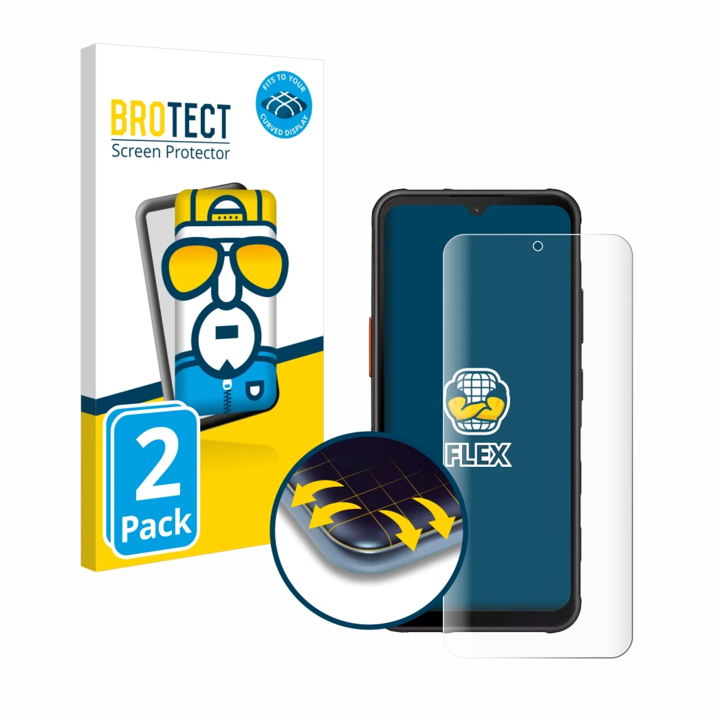 Parte frontale di una confezione del prodotto con il logo del marchio BROTECT. Accanto è raffigurato il dispositivo Samsung Ga