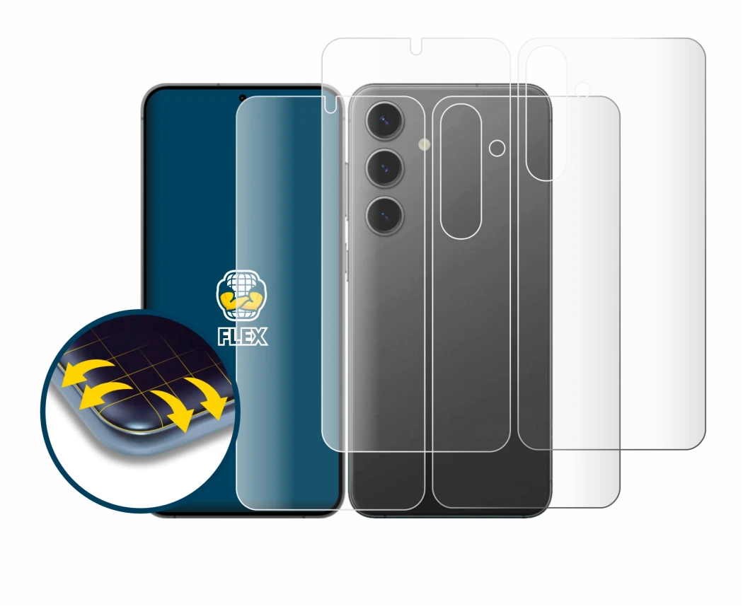 Immagine del dispositivo Samsung Galaxy S24 Plus (Fronte+Retro) con un'ampia varietà di protezioni per lo schermo.