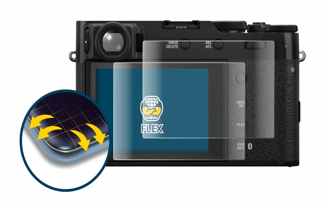 Immagine del dispositivo Fujifilm X100VI con un'ampia varietà di protezioni per lo schermo.