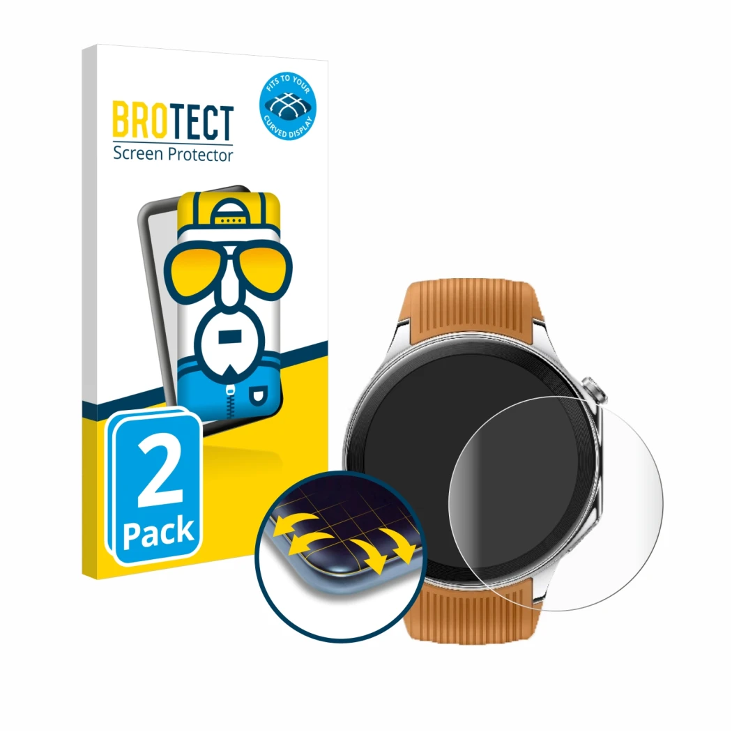 Parte frontale di una confezione del prodotto con il logo del marchio BROTECT. Accanto è raffigurato il dispositivo Oppo Watch