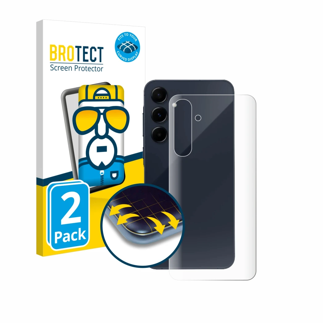 Parte frontale di una confezione del prodotto con il logo del marchio BROTECT. Accanto è raffigurato il dispositivo Samsung Ga