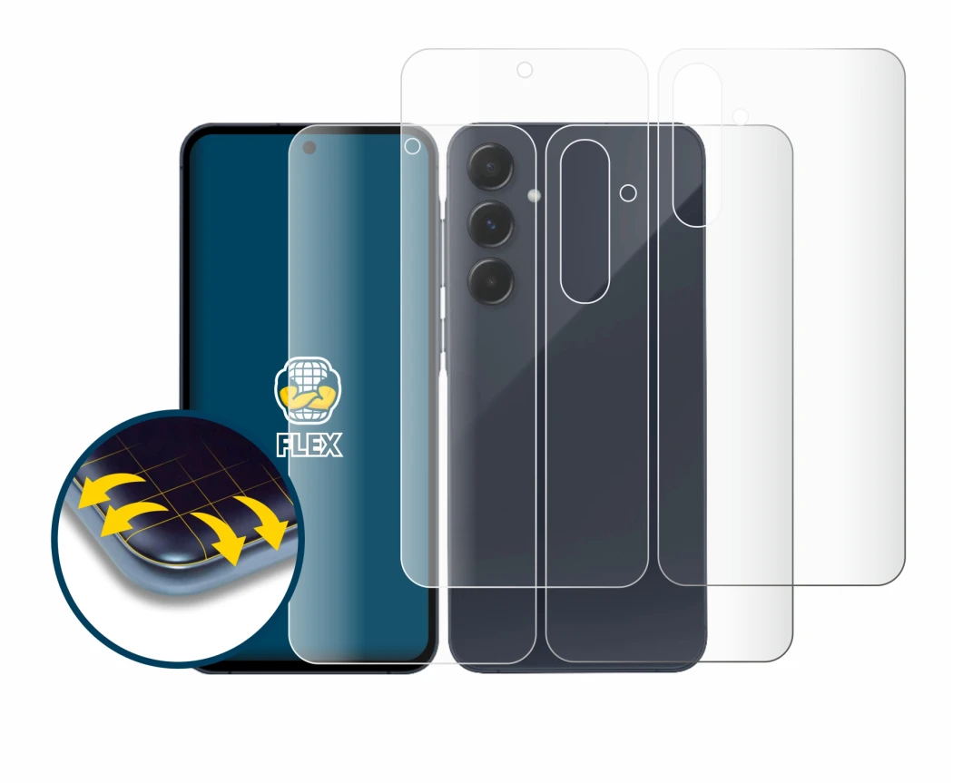 Immagine del dispositivo Samsung Galaxy A35 5G (Fronte+Retro) con un'ampia varietà di protezioni per lo schermo.