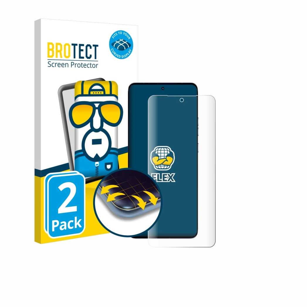 Parte frontale di una confezione del prodotto con il logo del marchio BROTECT. Accanto è raffigurato il dispositivo Motorola E