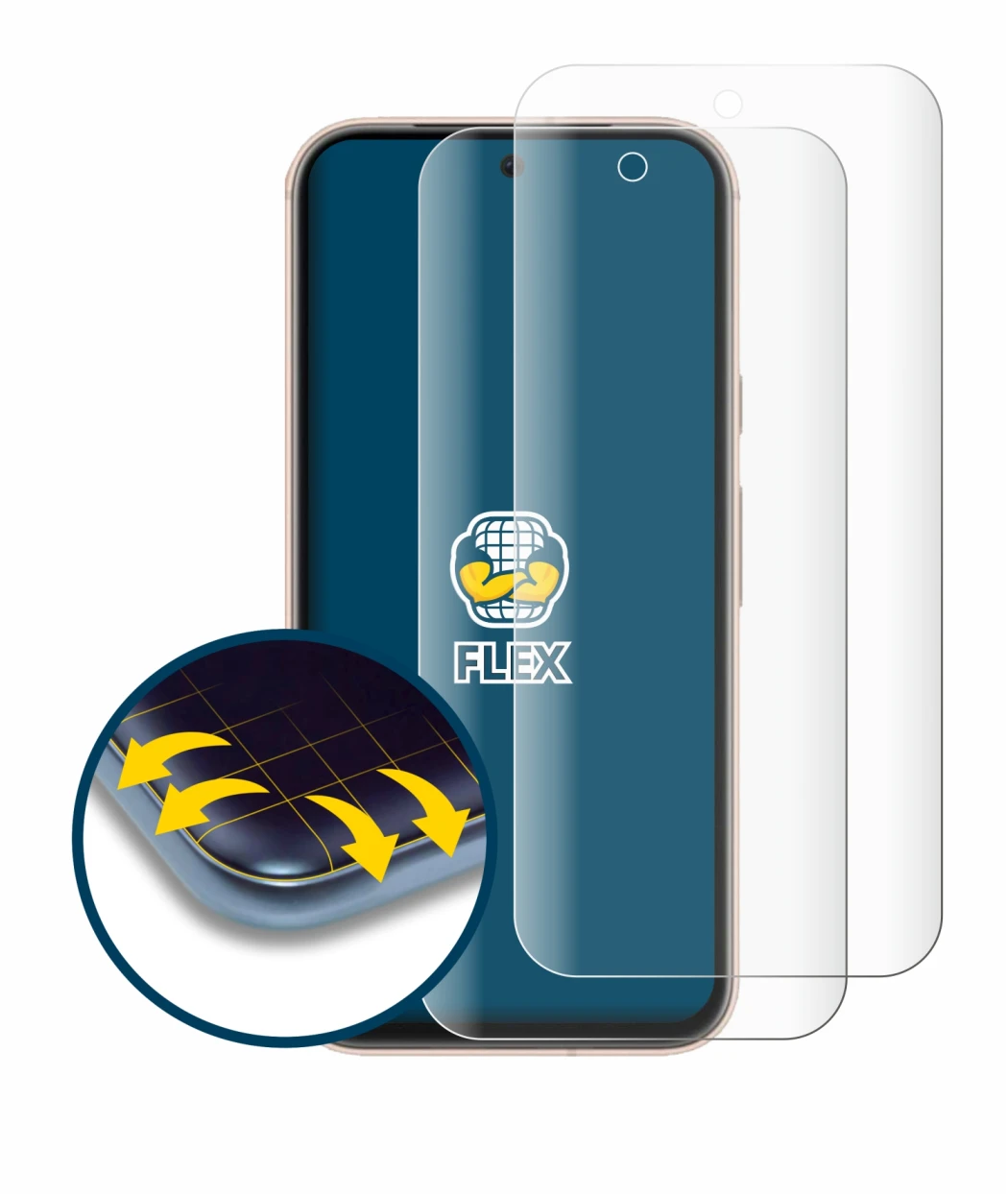 Immagine del dispositivo Google Pixel 8a con un'ampia varietà di protezioni per lo schermo.