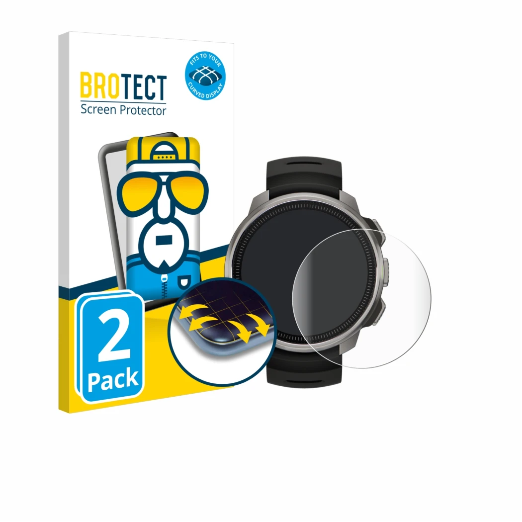 Parte frontale di una confezione del prodotto con il logo del marchio BROTECT. Accanto è raffigurato il dispositivo Suunto Oce