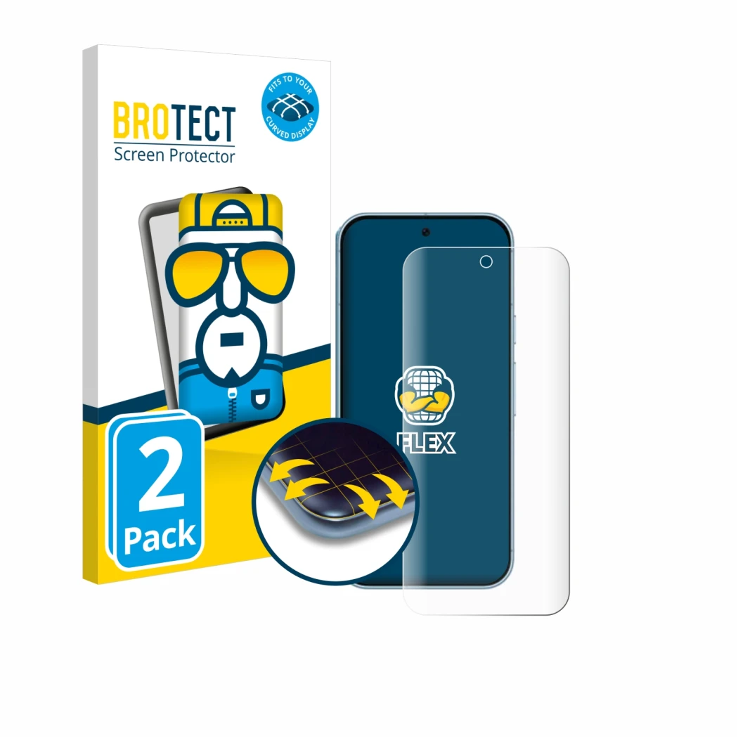 Parte frontale di una confezione del prodotto con il logo del marchio BROTECT. Accanto è raffigurato il dispositivo Google Pix