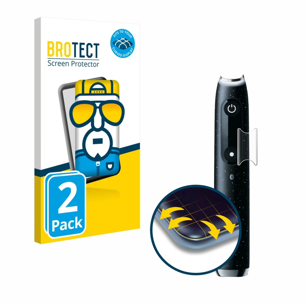 Parte frontale di una confezione del prodotto con il logo del marchio BROTECT. Accanto è raffigurato il dispositivo Oral-B iO