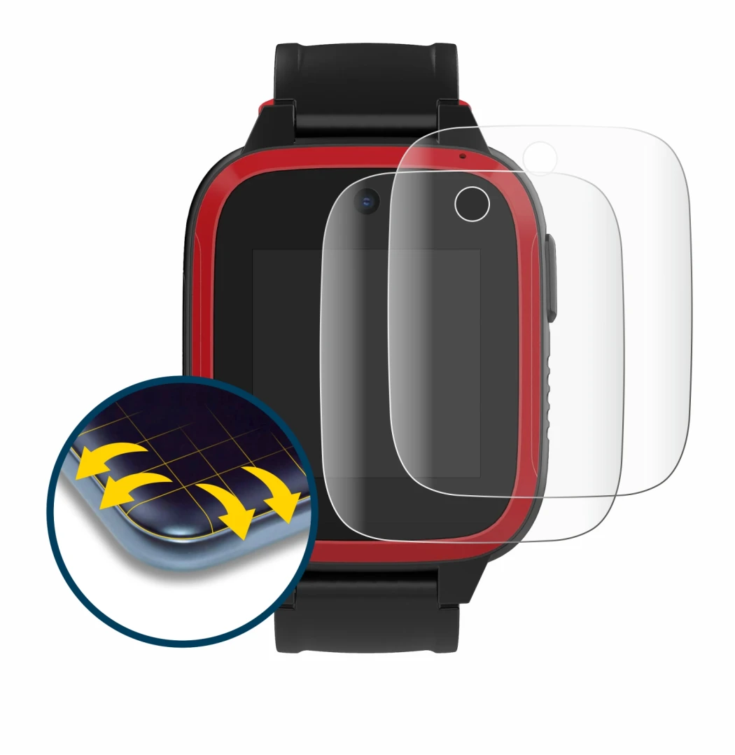 Immagine del dispositivo Xplora Let's Go con un'ampia varietà di protezioni per lo schermo.