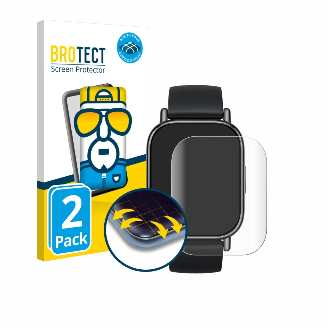 Parte frontale di una confezione del prodotto con il logo del marchio BROTECT. Accanto è raffigurato il dispositivo Xiaomi Red