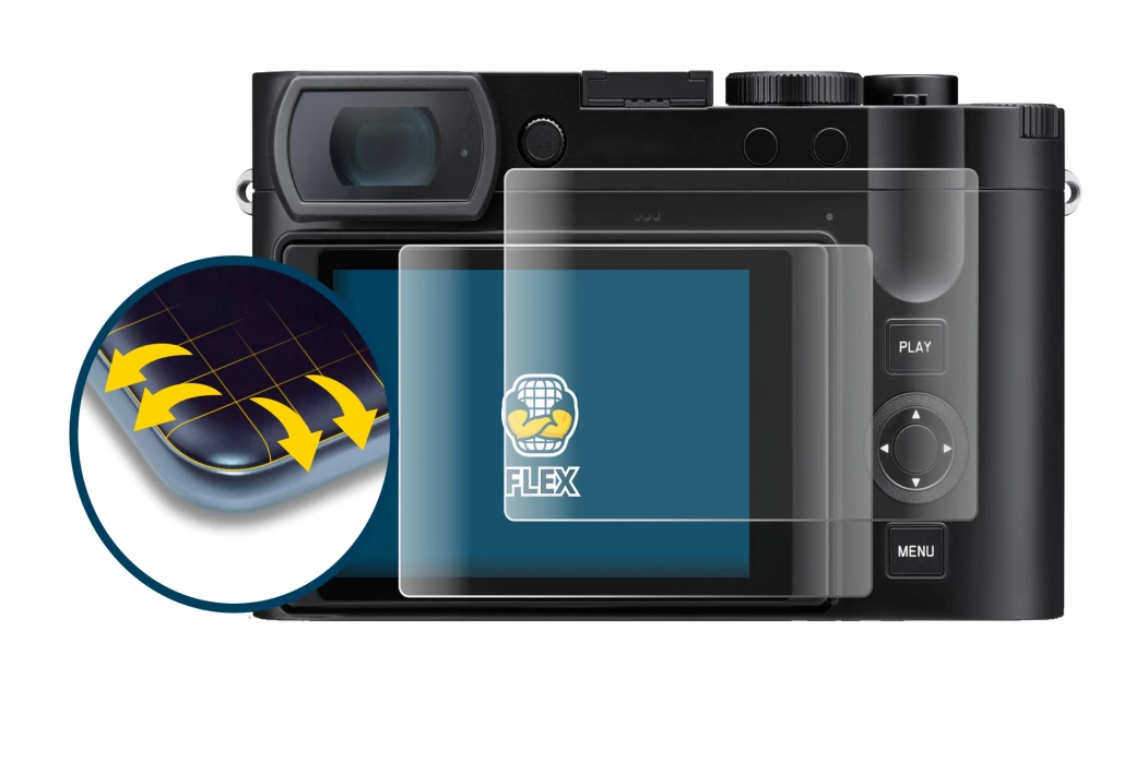 Immagine del dispositivo Leica Q3 43 con un'ampia varietà di protezioni per lo schermo.