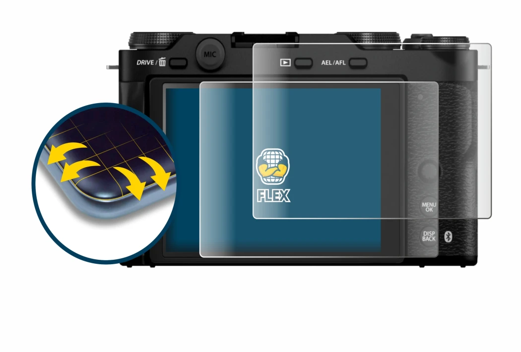 Immagine del dispositivo Fujifilm X-M5 con un'ampia varietà di protezioni per lo schermo.