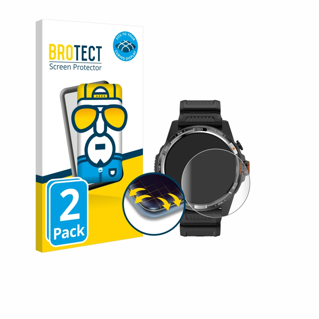 Parte frontale di una confezione del prodotto con il logo del marchio BROTECT. Accanto è raffigurato il dispositivo Mobvoi Tic