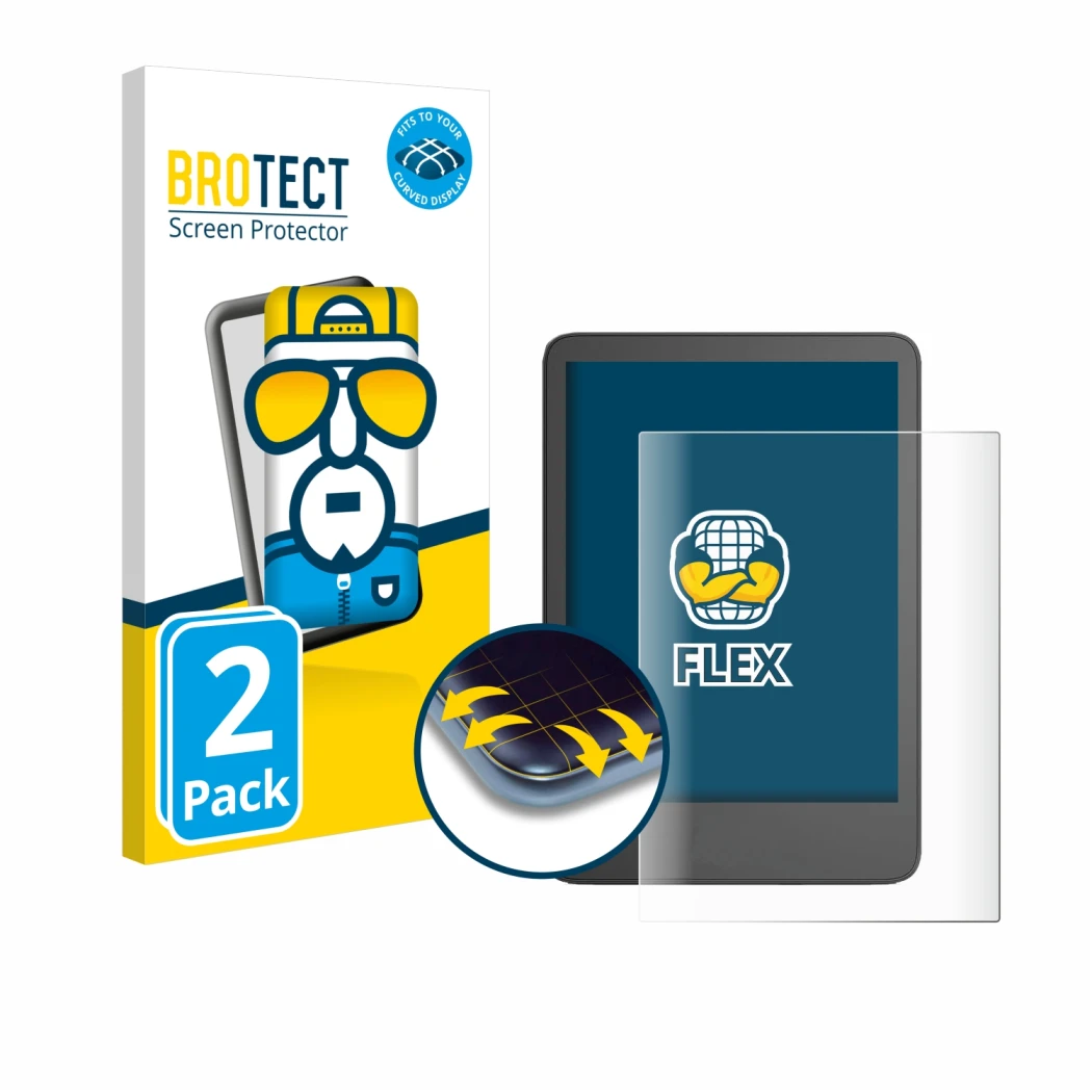 Parte frontale di una confezione del prodotto con il logo del marchio BROTECT. Accanto è raffigurato il dispositivo Amazon Kin