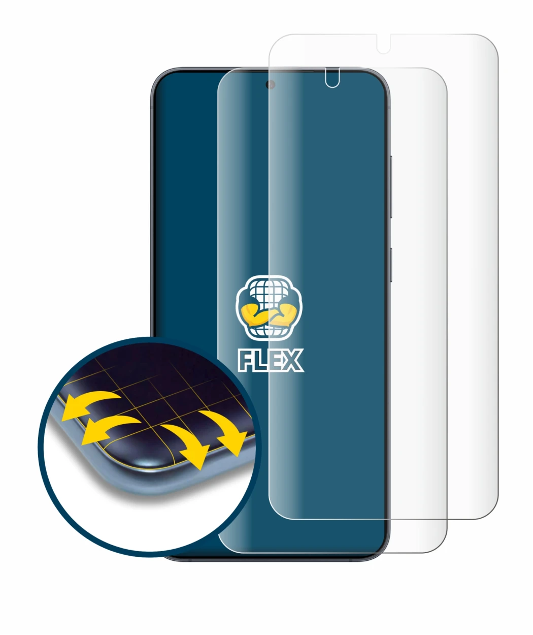 Immagine del dispositivo Samsung Galaxy S25 Plus con un'ampia varietà di protezioni per lo schermo.