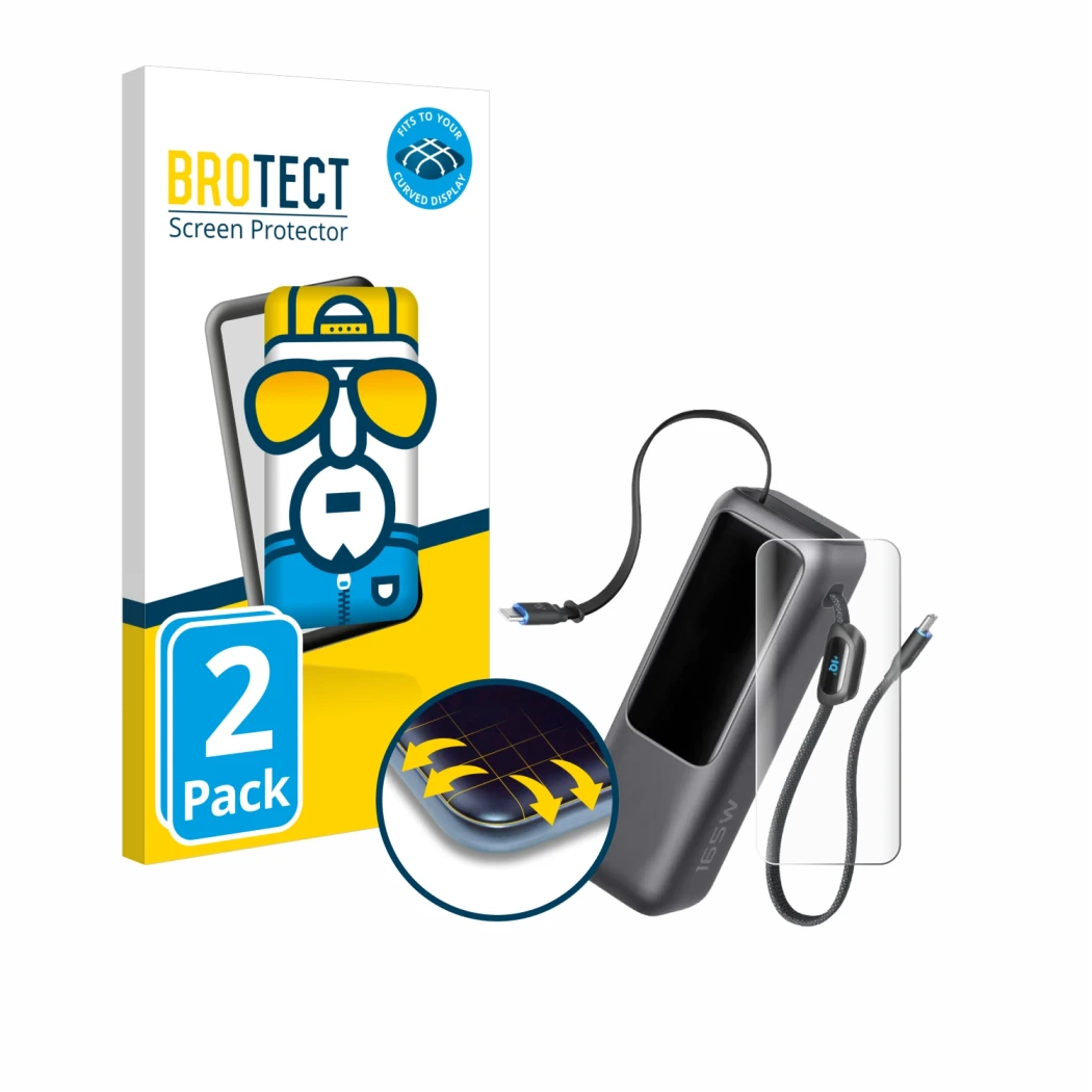 Parte frontale di una confezione del prodotto con il logo del marchio BROTECT. Accanto è raffigurato il dispositivo Anker Lapt