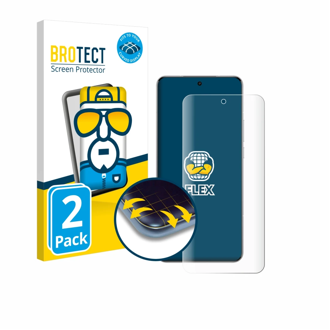 Parte frontale di una confezione del prodotto con il logo del marchio BROTECT. Accanto è raffigurato il dispositivo Xiaomi 15 