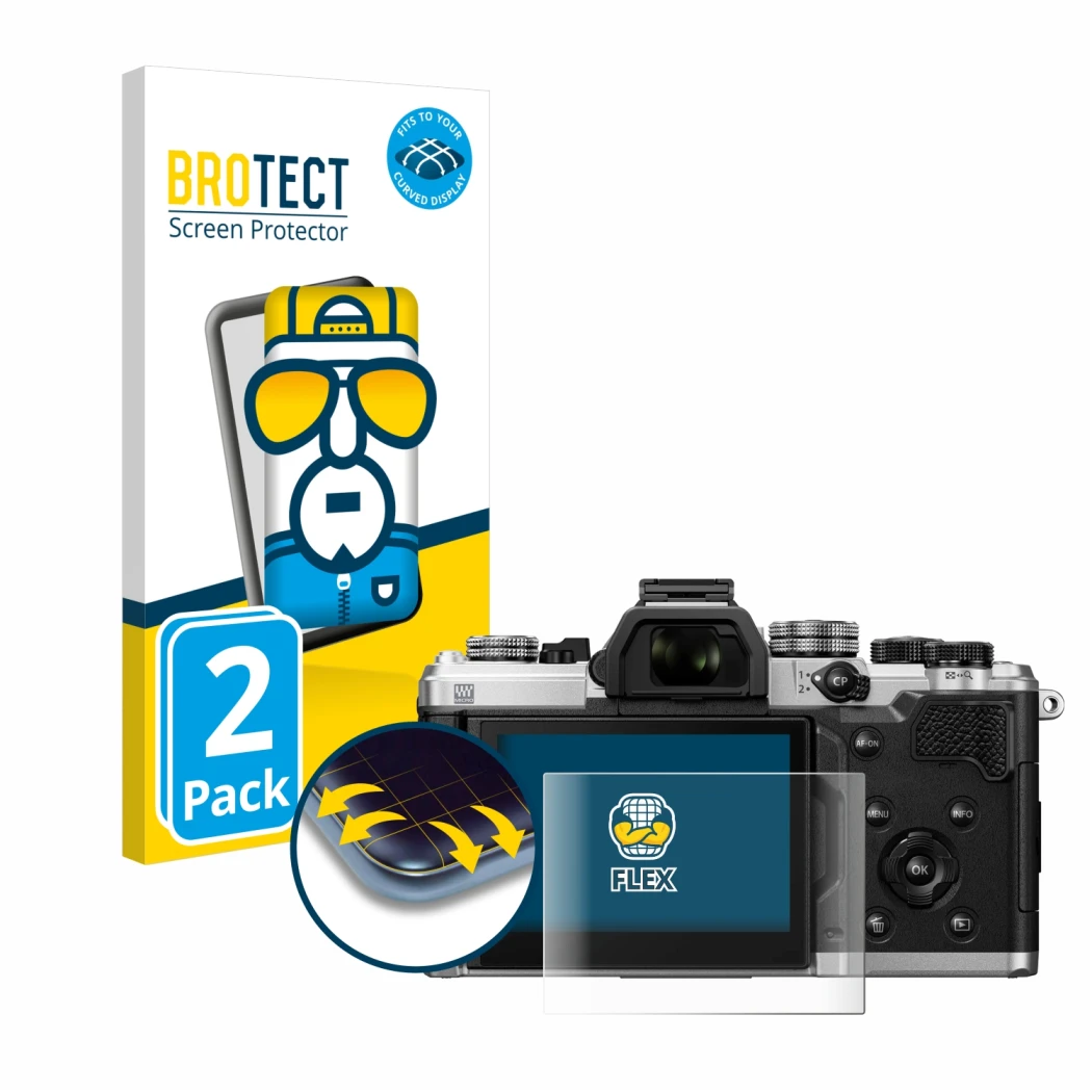 Parte frontale di una confezione del prodotto con il logo del marchio BROTECT. Accanto è raffigurato il dispositivo OM System