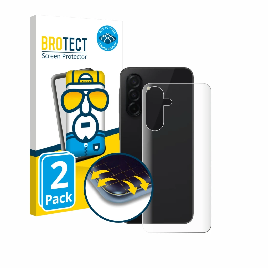 Parte frontale di una confezione del prodotto con il logo del marchio BROTECT. Accanto è raffigurato il dispositivo Samsung Ga