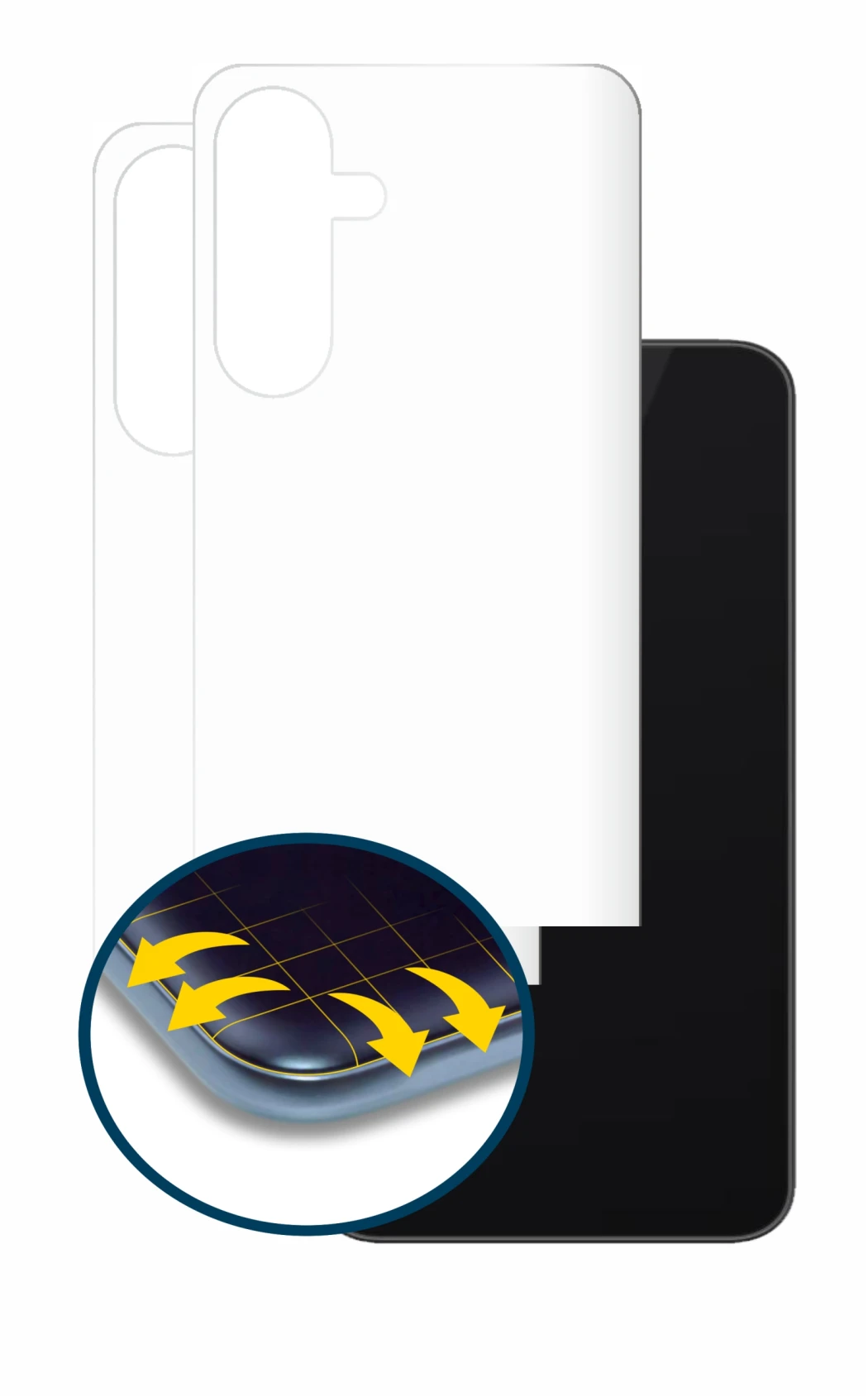 Immagine del dispositivo Samsung Galaxy A26 5G (Posteriore) con un'ampia varietà di protezioni per lo schermo.