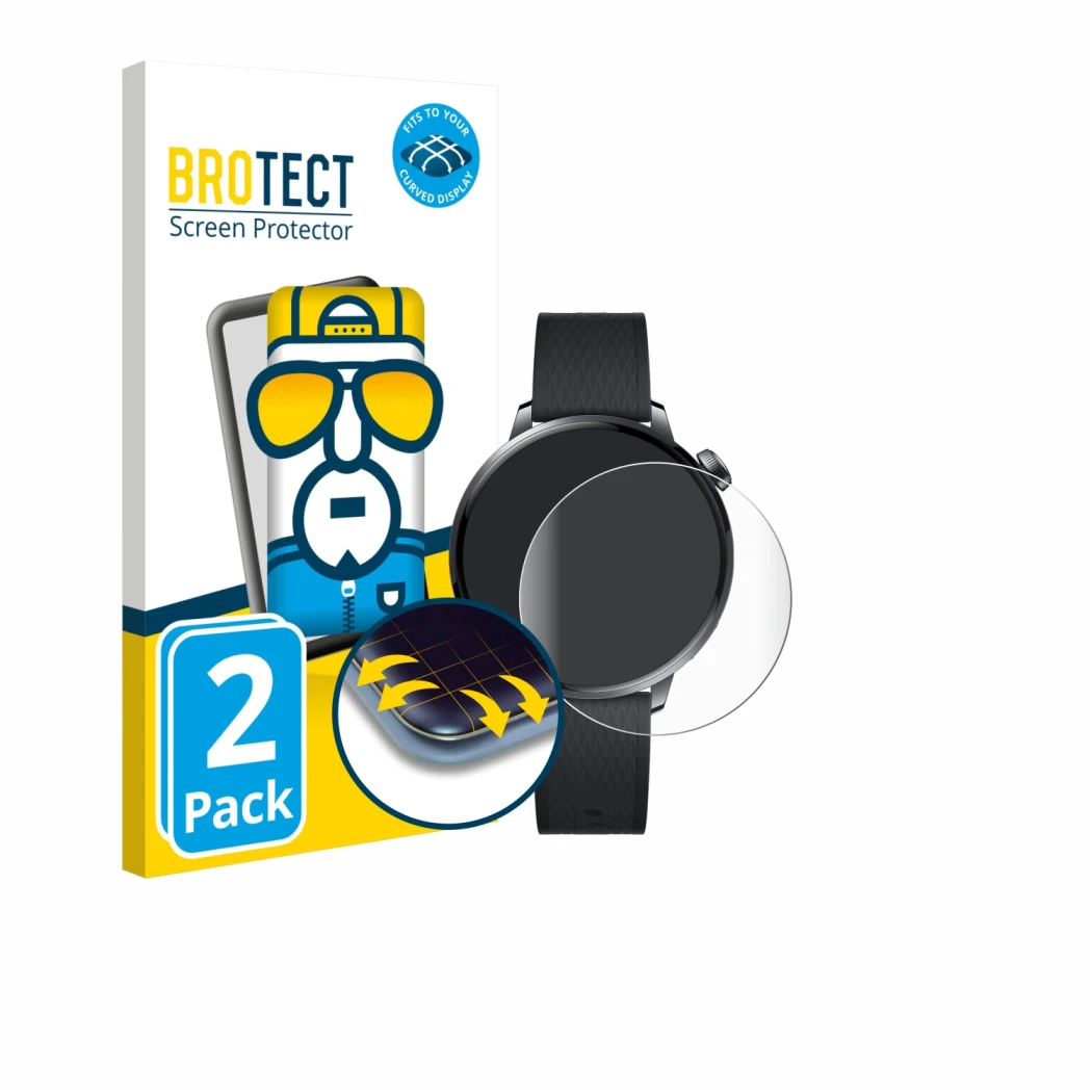 Parte frontale di una confezione del prodotto con il logo del marchio BROTECT. Accanto è raffigurato il dispositivo Oppo Watch