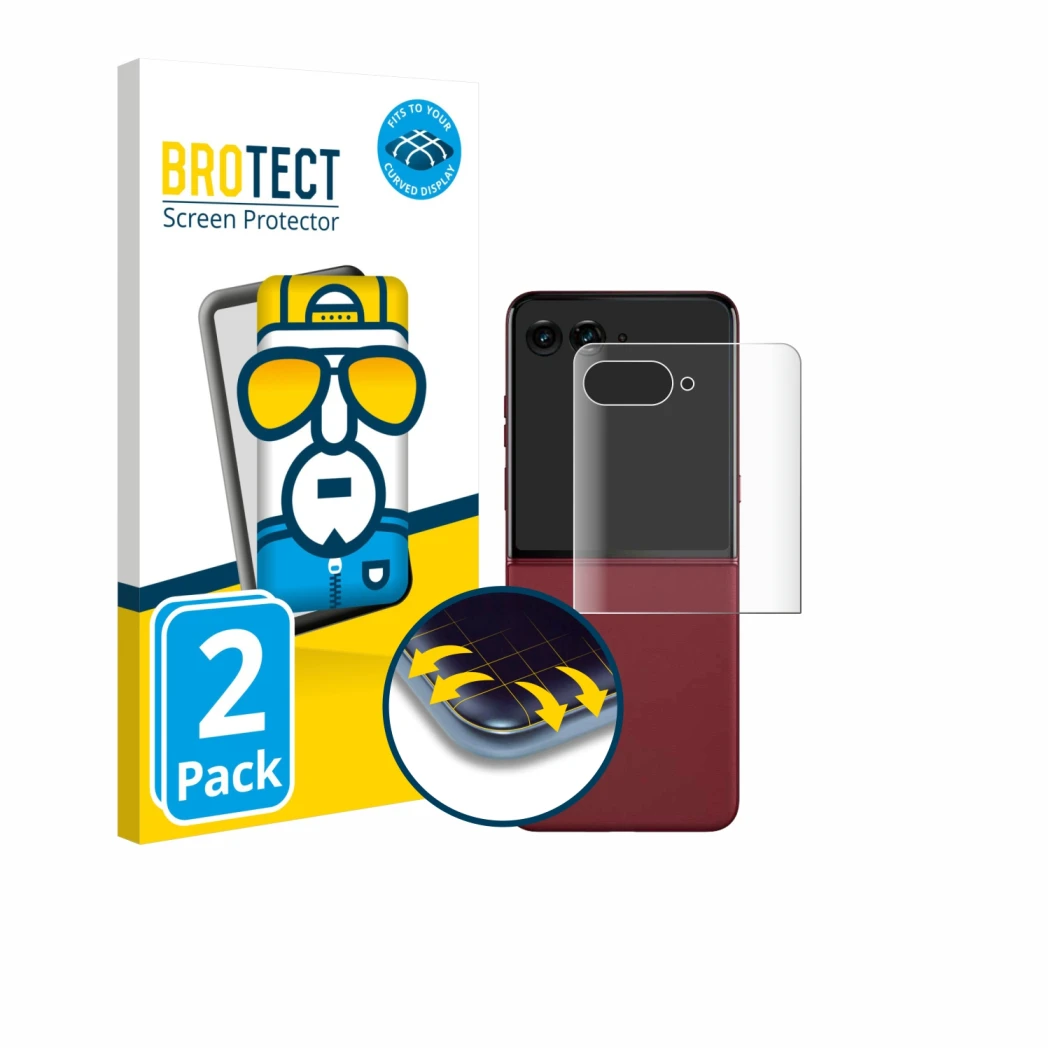 Parte frontale di una confezione del prodotto con il logo del marchio BROTECT. Accanto è raffigurato il dispositivo Motorola R