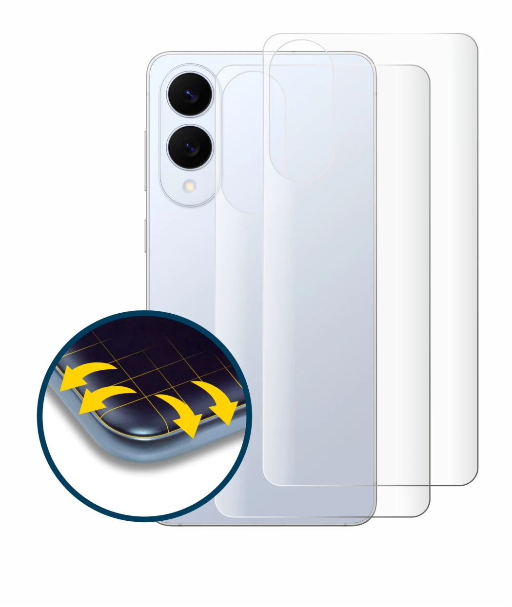 Immagine del dispositivo Samsung Galaxy S25 Edge (Posteriore) con un'ampia varietà di protezioni per lo schermo.