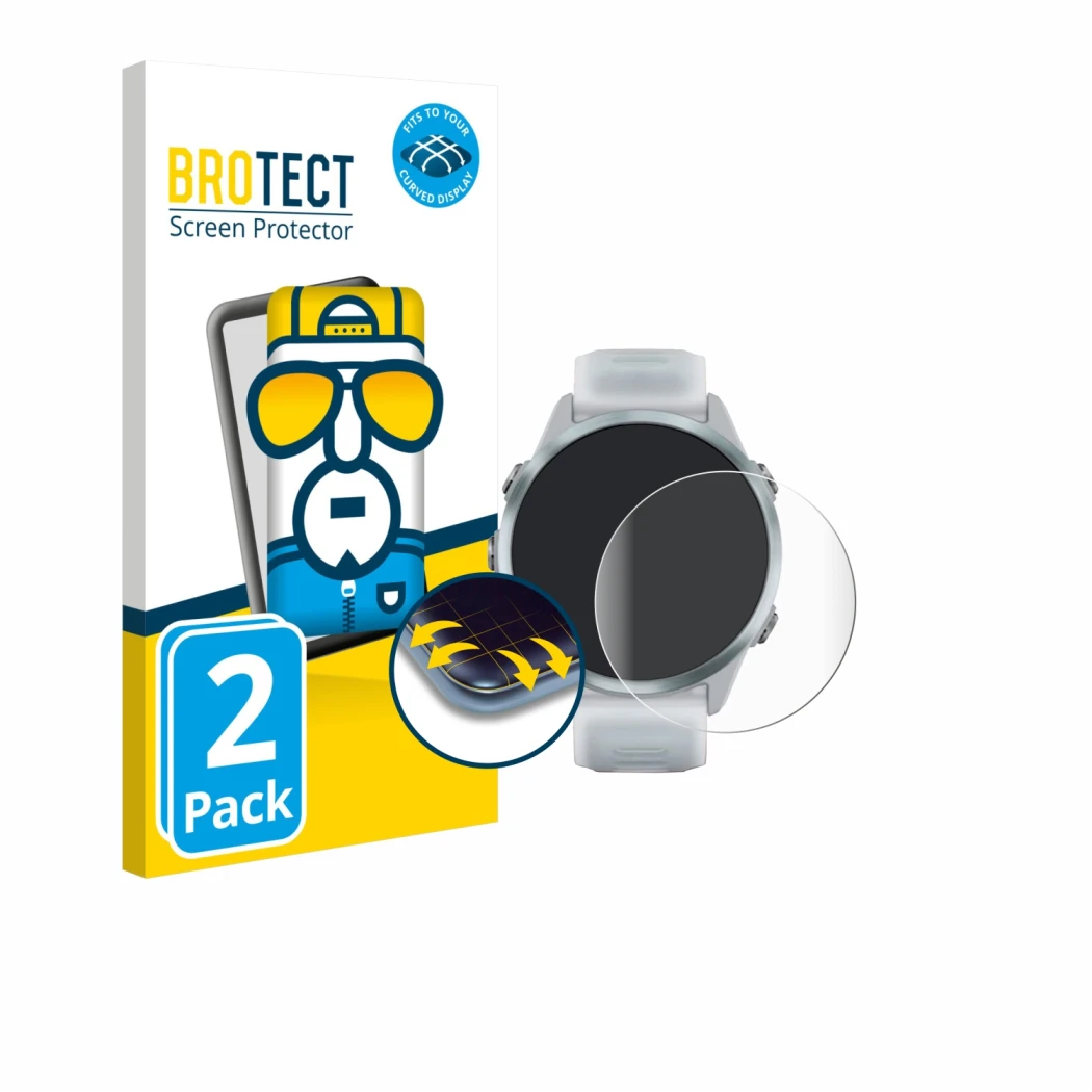 Parte frontale di una confezione del prodotto con il logo del marchio BROTECT. Accanto è raffigurato il dispositivo Garmin For
