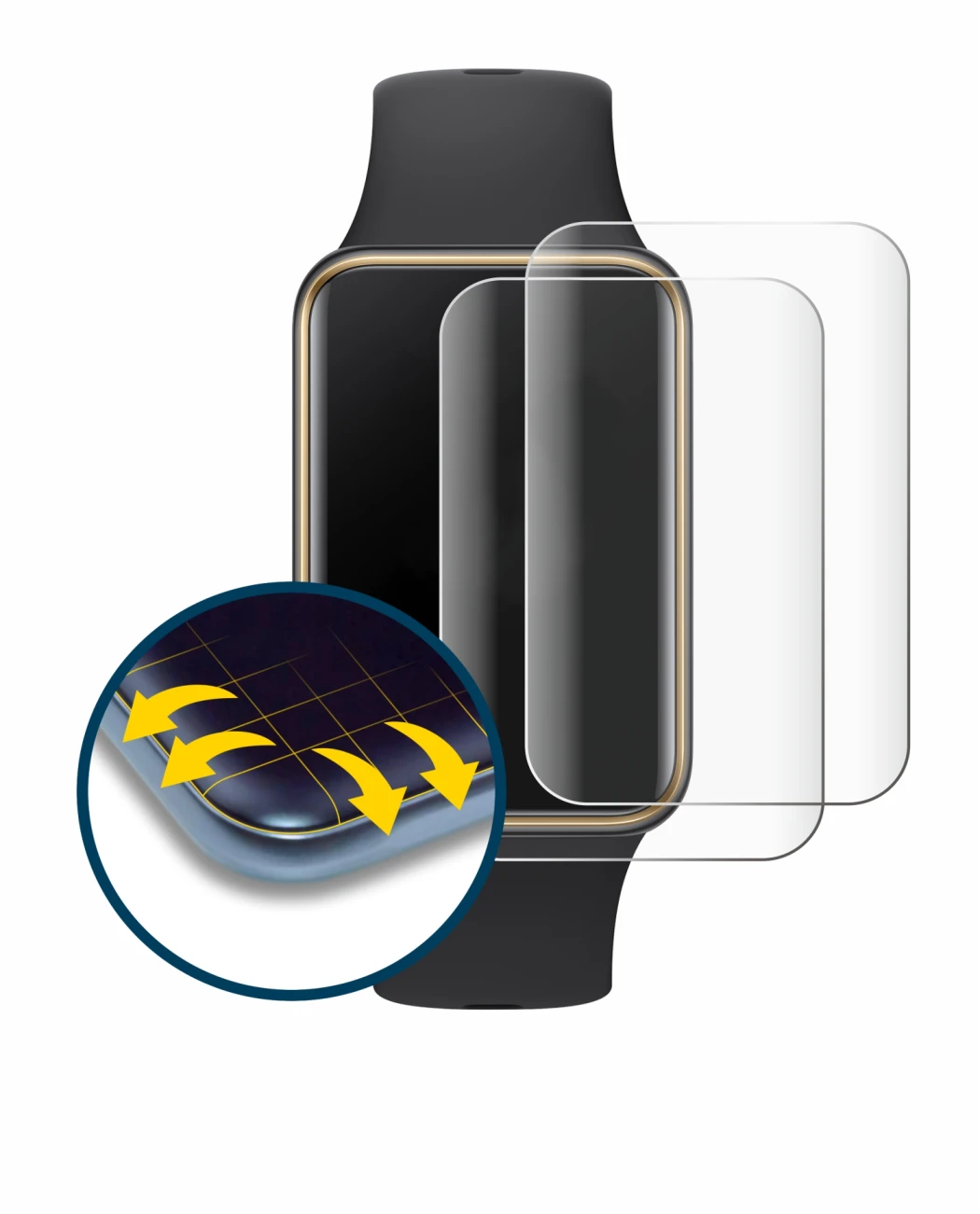 Immagine del dispositivo Honor Band 10 con un'ampia varietà di protezioni per lo schermo.