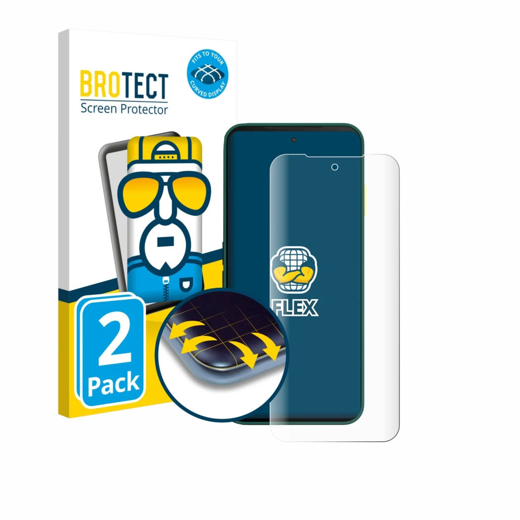 Parte frontale di una confezione del prodotto con il logo del marchio BROTECT. Accanto è raffigurato il dispositivo Fairphone 