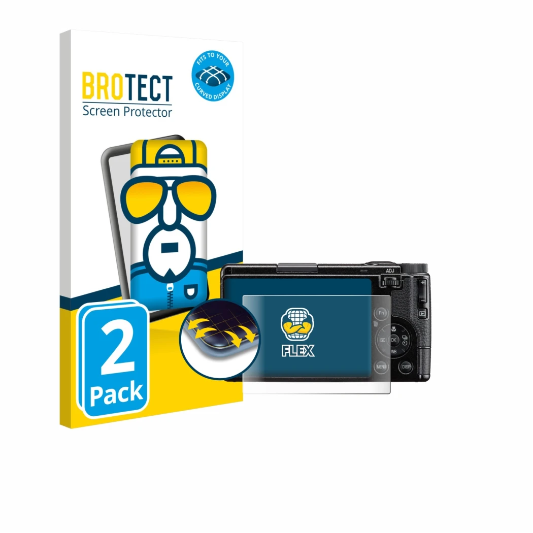 Parte frontale di una confezione del prodotto con il logo del marchio BROTECT. Accanto è raffigurato il dispositivo Ricoh GR I