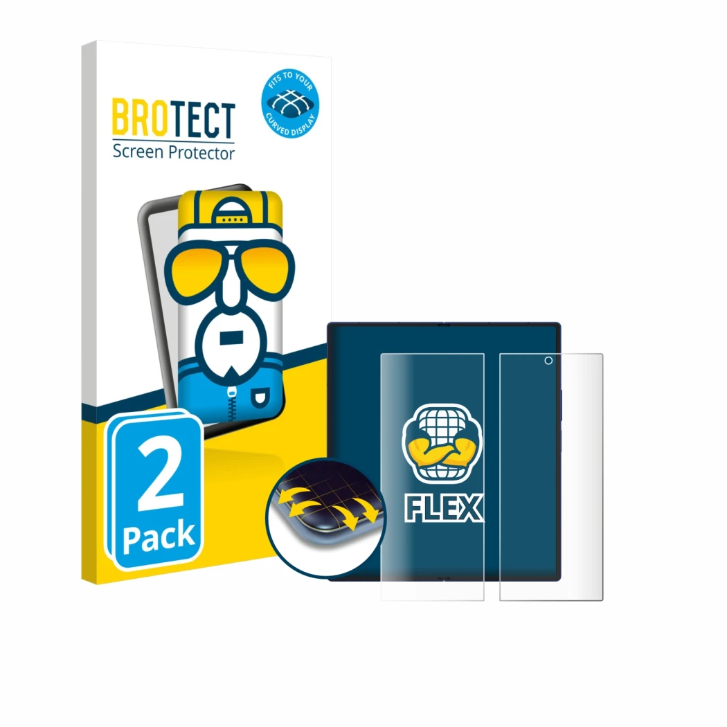 Parte frontale di una confezione del prodotto con il logo del marchio BROTECT. Accanto è raffigurato il dispositivo Samsung Ga