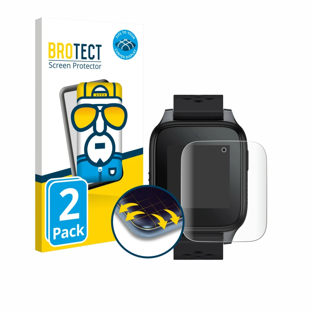 Parte frontale di una confezione del prodotto con il logo del marchio BROTECT. Accanto è raffigurato il dispositivo TCL Family