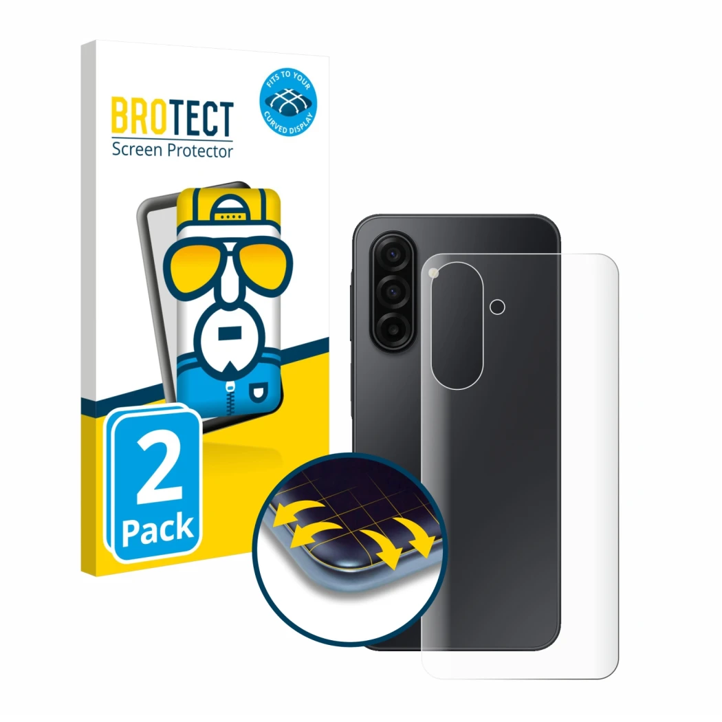 Parte frontale di una confezione del prodotto con il logo del marchio BROTECT. Accanto è raffigurato il dispositivo Samsung Ga