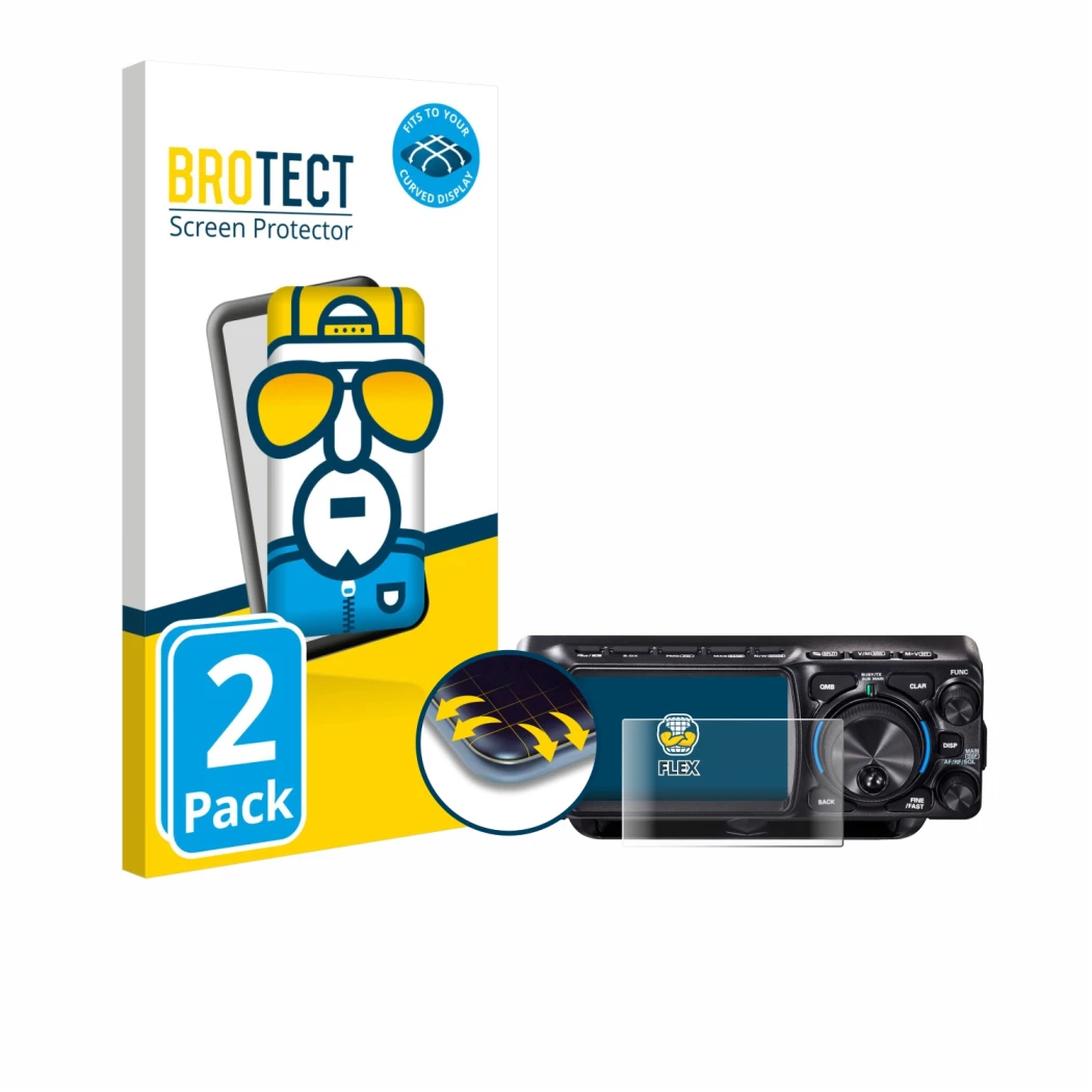 Parte frontale di una confezione del prodotto con il logo del marchio BROTECT. Accanto è raffigurato il dispositivo Yaesu FTX-