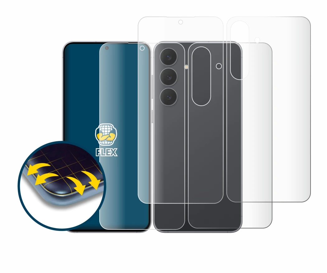 Immagine del dispositivo Samsung Galaxy S25 FE (Fronte+Retro) con un'ampia varietà di protezioni per lo schermo.