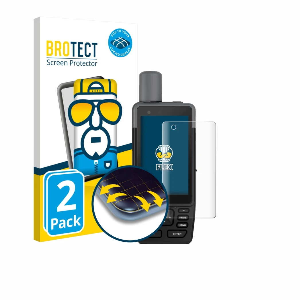 Parte frontale di una confezione del prodotto con il logo del marchio BROTECT. Accanto è raffigurato il dispositivo Garmin GPS