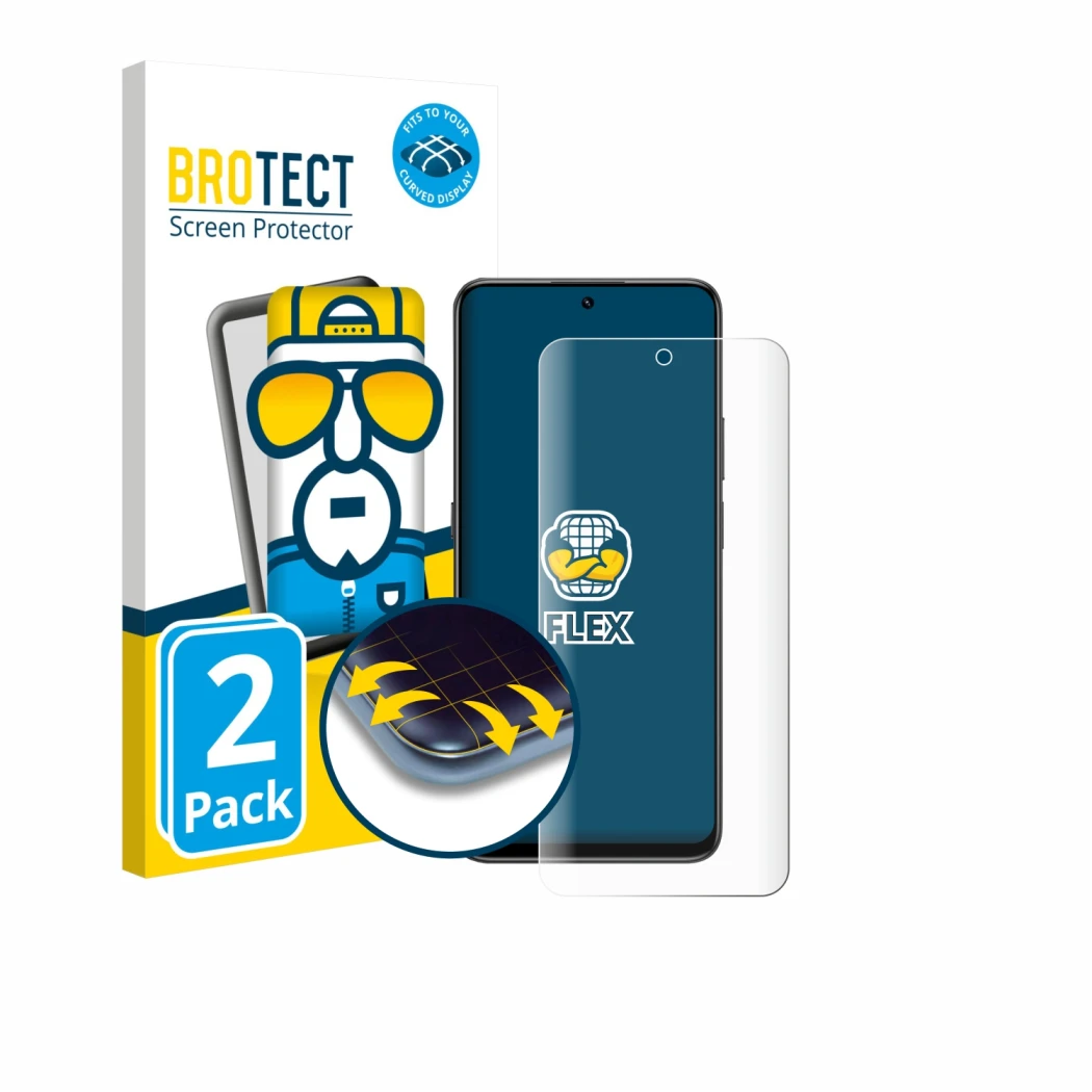 Parte frontale di una confezione del prodotto con il logo del marchio BROTECT. Accanto è raffigurato il dispositivo Honor 400 