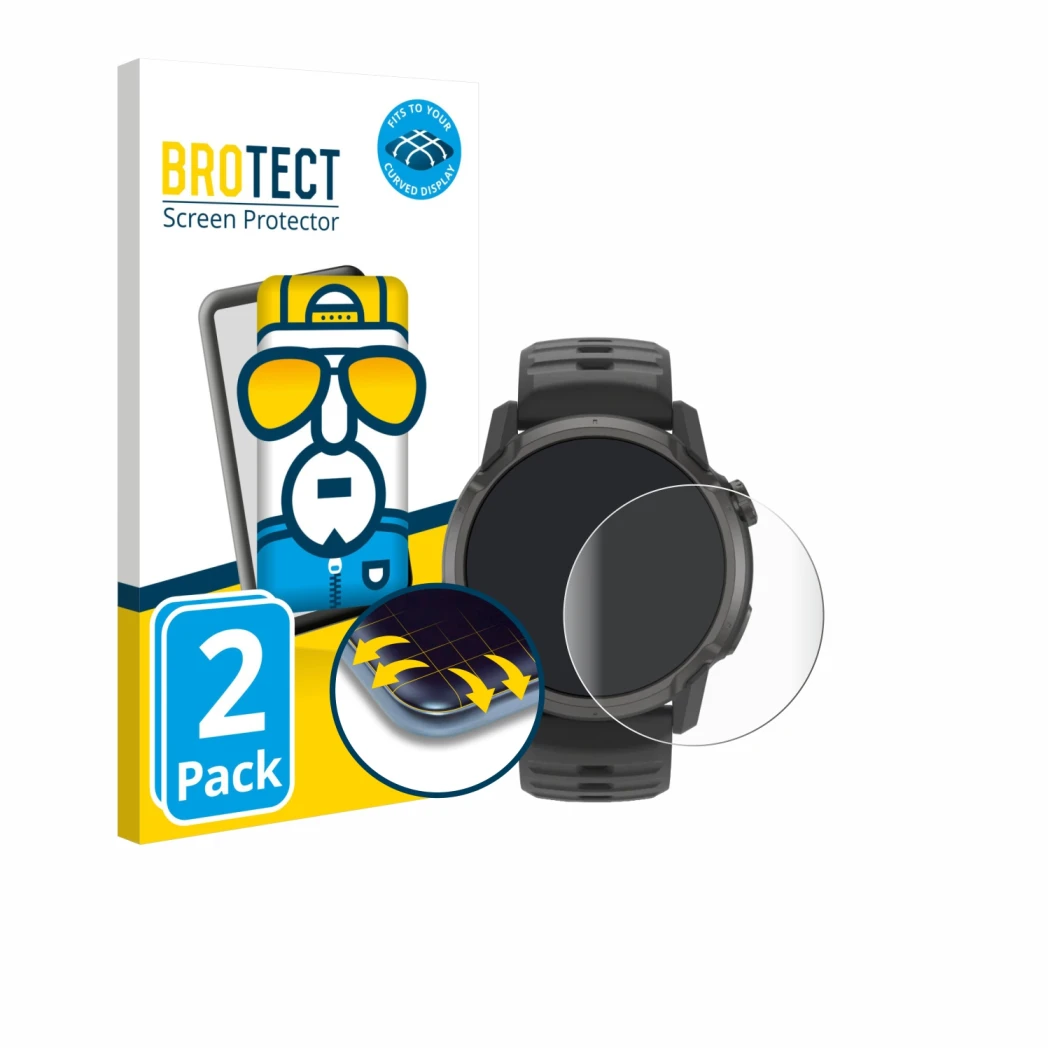 Parte frontale di una confezione del prodotto con il logo del marchio BROTECT. Accanto è raffigurato il dispositivo Coros Apex