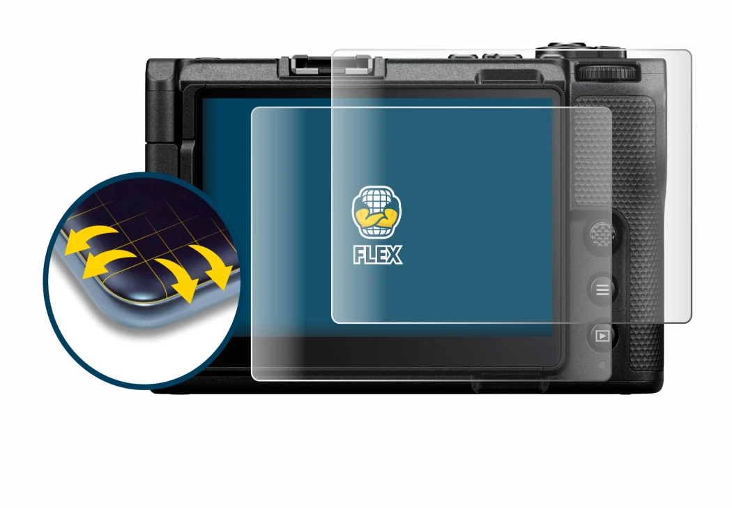 Immagine del dispositivo Nikon ZR con un'ampia varietà di protezioni per lo schermo.