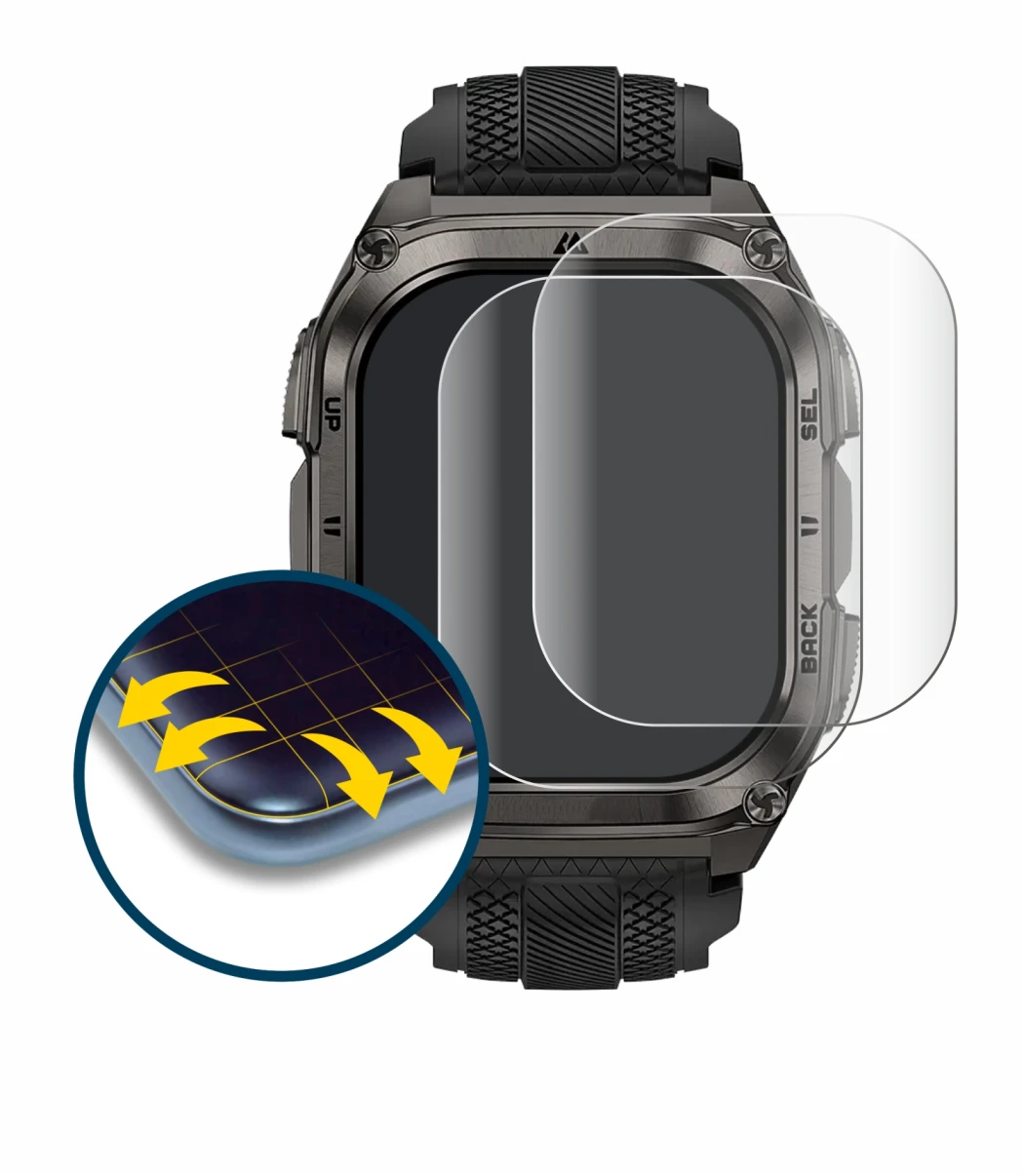 Immagine del dispositivo Kospet Tank M4 con un'ampia varietà di protezioni per lo schermo.