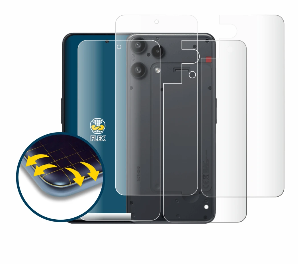 Immagine del dispositivo Nothing Phone (3a) Lite (Fronte+Retro) con un'ampia varietà di protezioni per lo schermo.