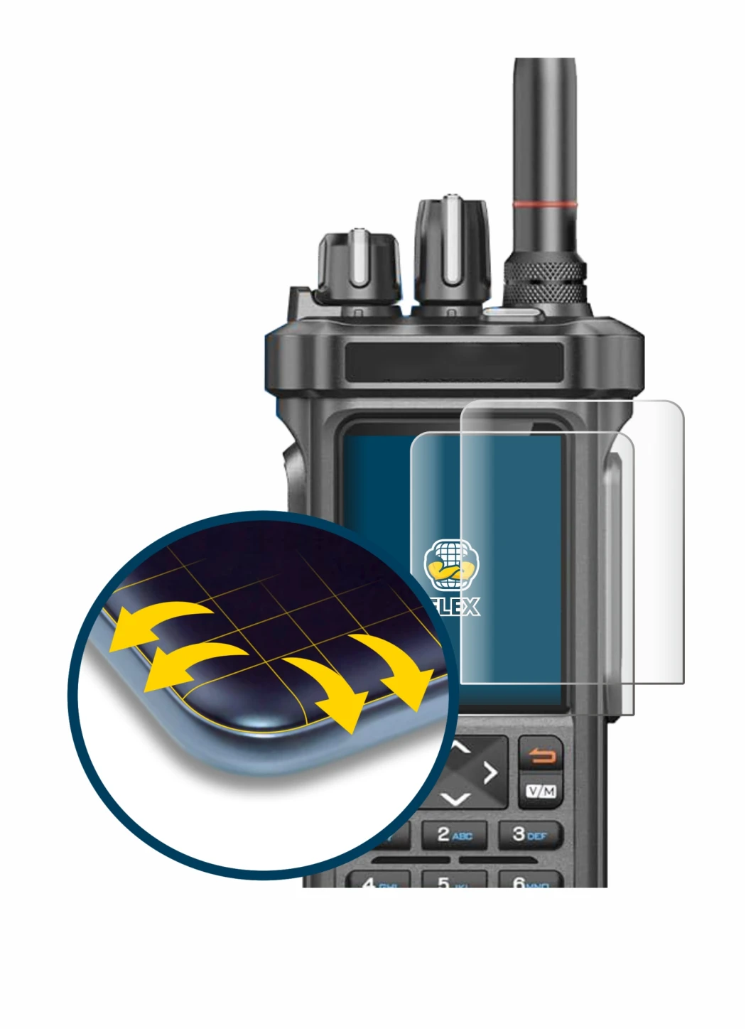 Immagine del dispositivo Radtel RT-950 Pro con un'ampia varietà di protezioni per lo schermo.