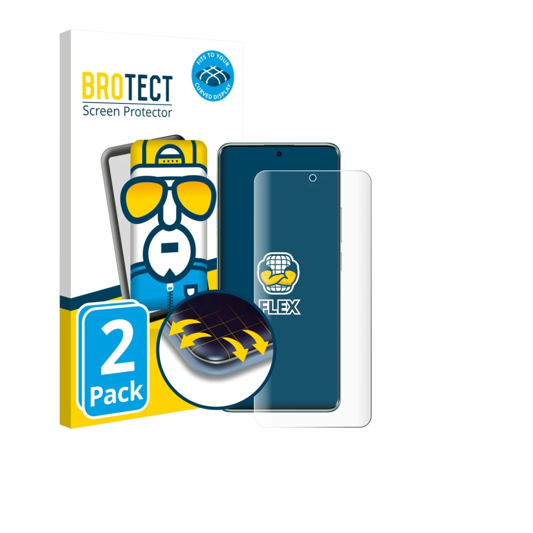 Parte frontale di una confezione del prodotto con il logo del marchio BROTECT. Accanto è raffigurato il dispositivo Xiaomi Red