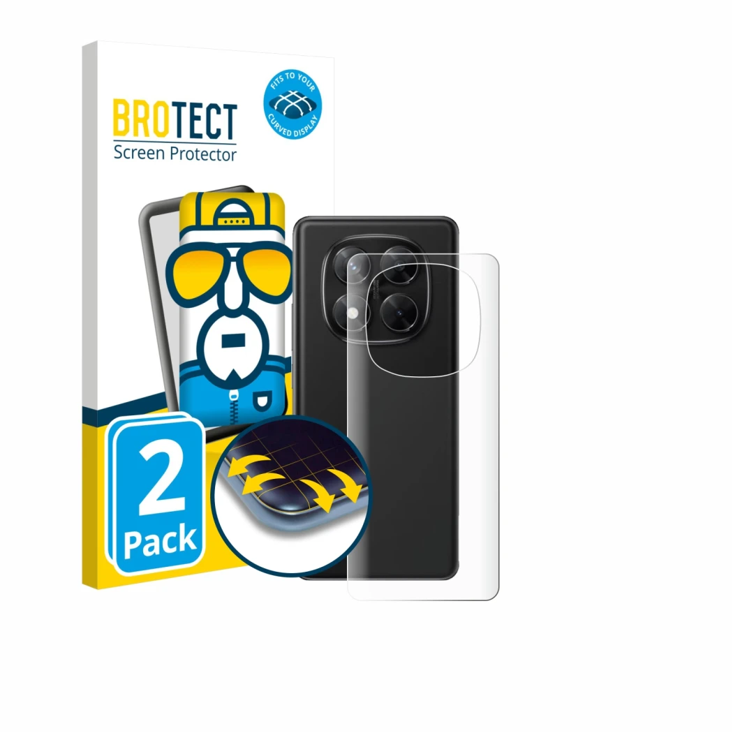 Parte frontale di una confezione del prodotto con il logo del marchio BROTECT. Accanto è raffigurato il dispositivo Xiaomi Red