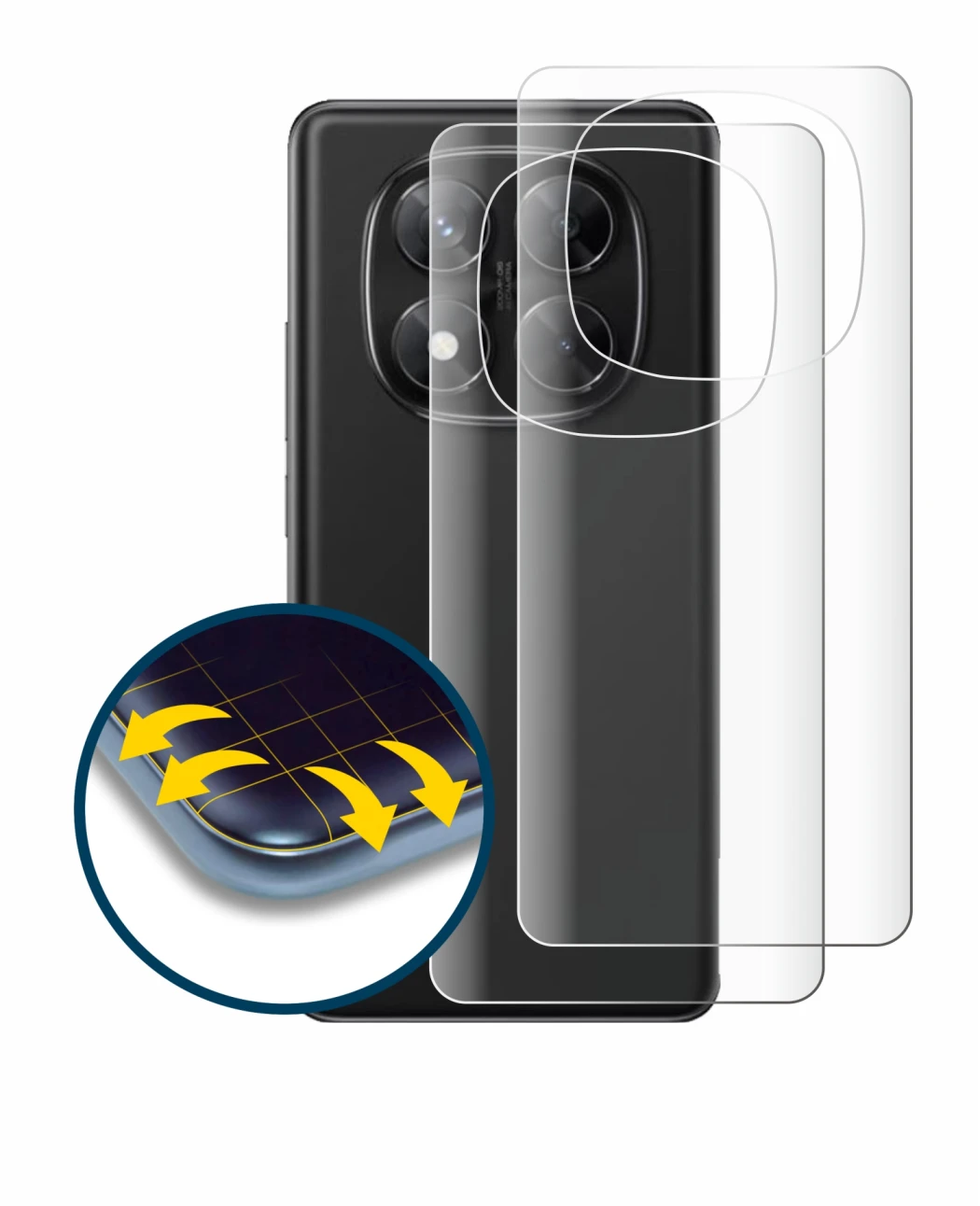 Immagine del dispositivo Xiaomi Redmi Note 14 Pro 4G (Posteriore) con un'ampia varietà di protezioni per lo schermo.