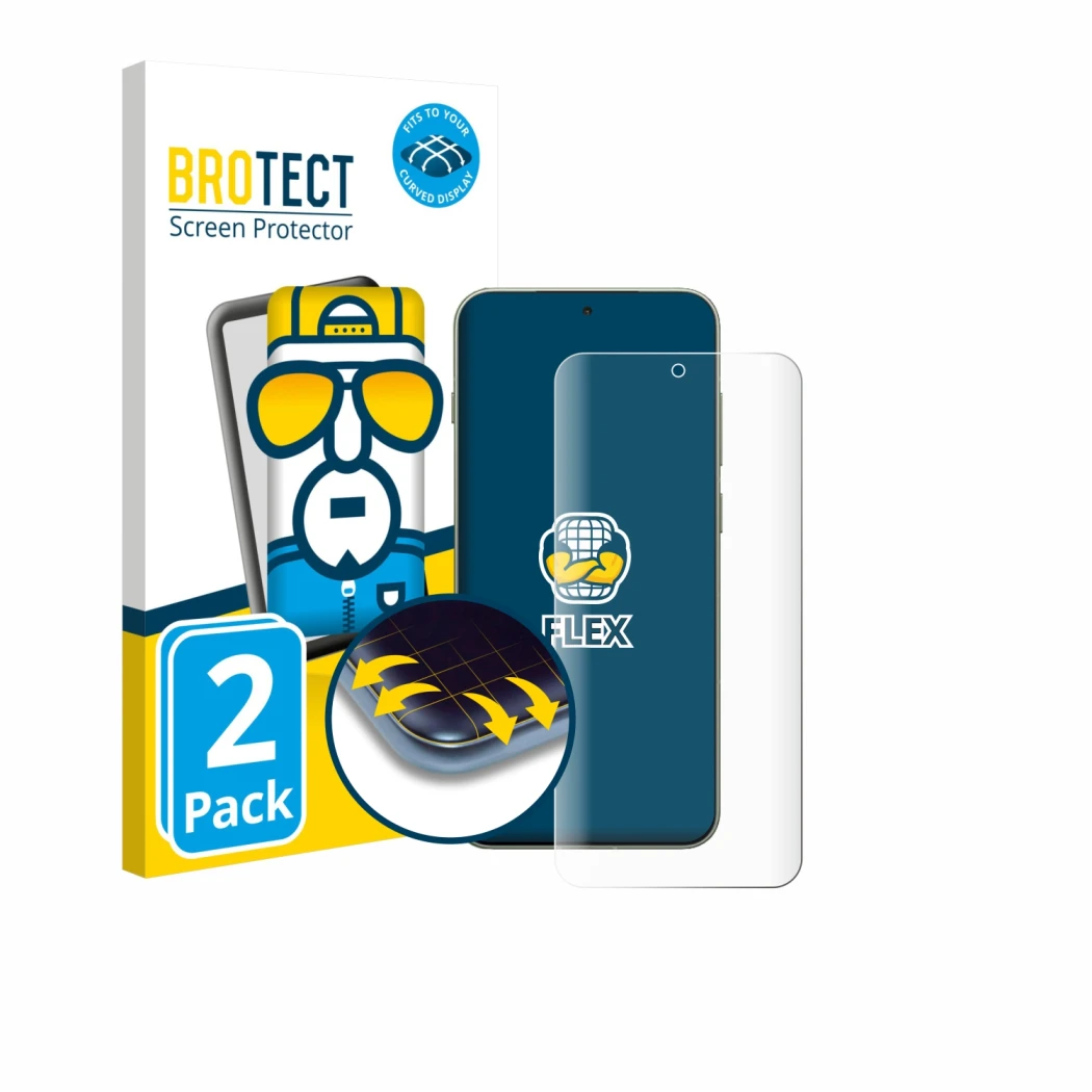 Parte frontale di una confezione del prodotto con il logo del marchio BROTECT. Accanto è raffigurato il dispositivo OnePlus 13