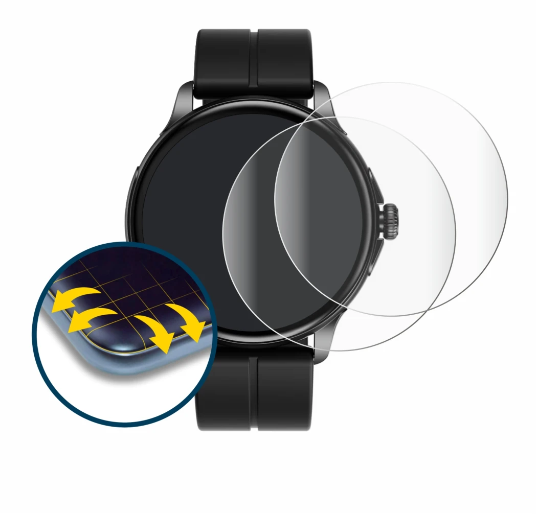 Immagine del dispositivo HMD Watch X1 con un'ampia varietà di protezioni per lo schermo.
