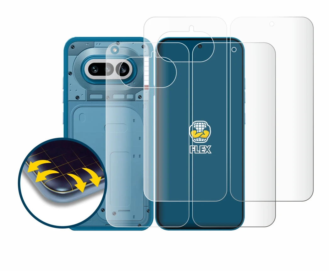 Immagine del dispositivo Nothing Phone (4a) (Fronte+Retro) con un'ampia varietà di protezioni per lo schermo.